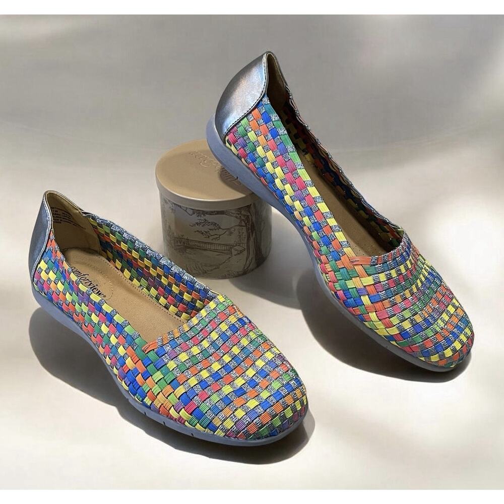 Comfortview Bethany Woven Rainbow Glitter Flat Shoes Women's Size 11 W